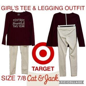Girls Clothes Cat & Jack Thanksgiving Outfit Long Sleeve Tee Leggings Size M 7/8